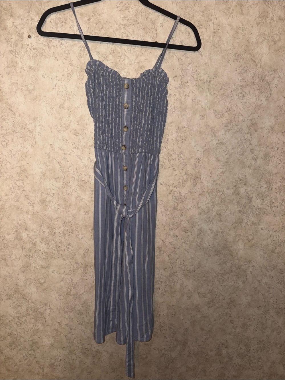 Abercrombie & Fitch Light Blue Striped Button-Front Midi Dress